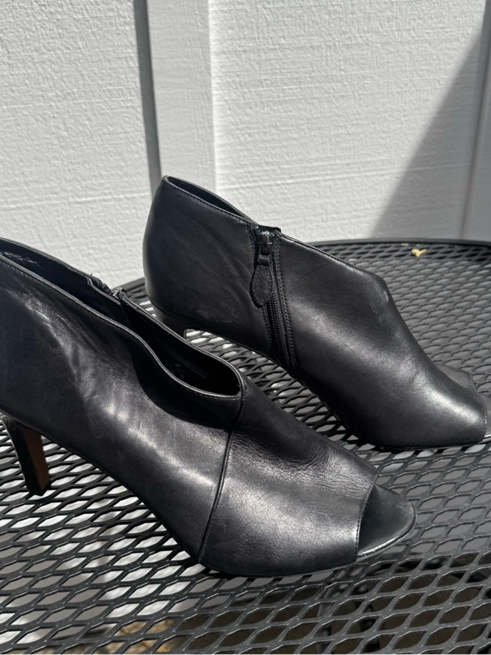 Franco Sarto Black Leather Peep-Toe Ankle Booties